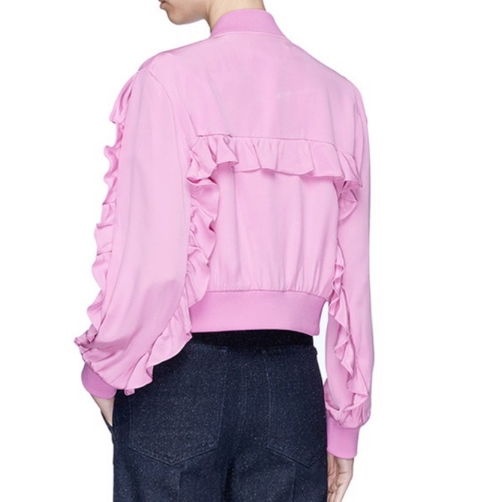 NEW TIBI pink ruffle bomber medium